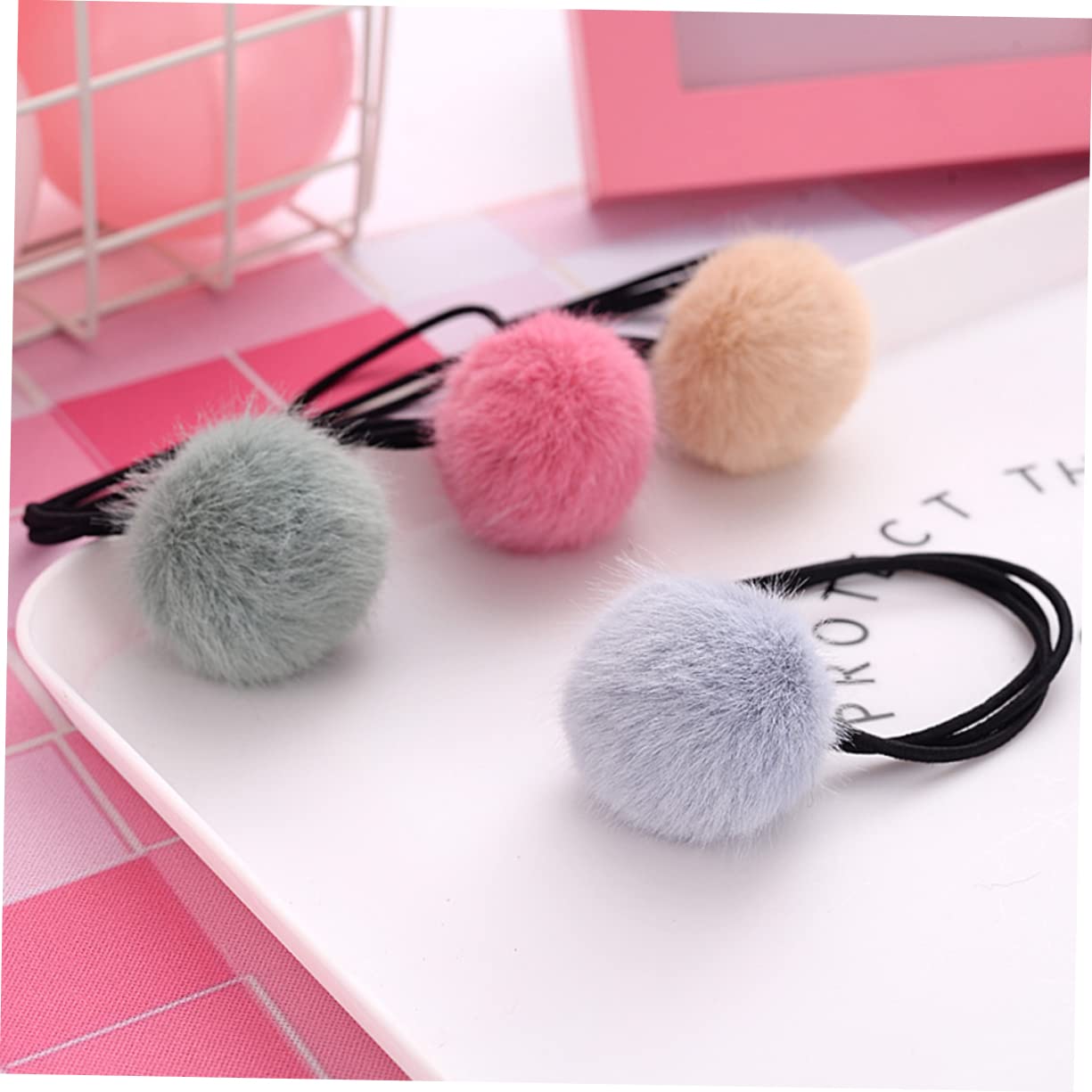 Beavorty 60piezas Scrunchies De Pelo De Pompón De Peluche Bandas De Cabello Elásticas Para Niñas y Mujeres Accesorios Coloridos Para Coletas