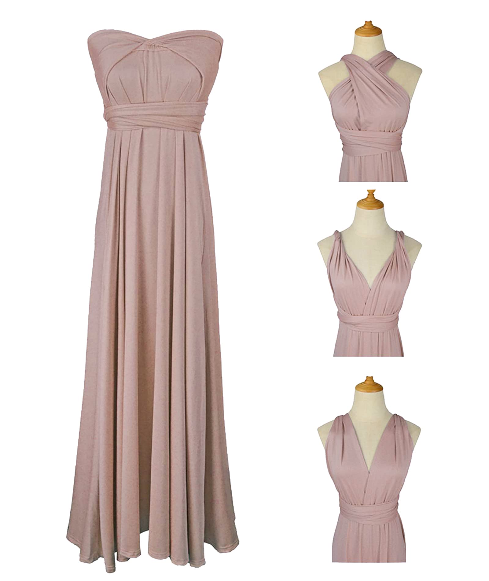 Hahaemma - Abito da donna, elegante, lungo fino a terra, da sera, con scollo a V, allacciatura sul collo, aperto sulla schiena, da damigella d'onore, per ballo di fine anno, estivo, da spiaggia