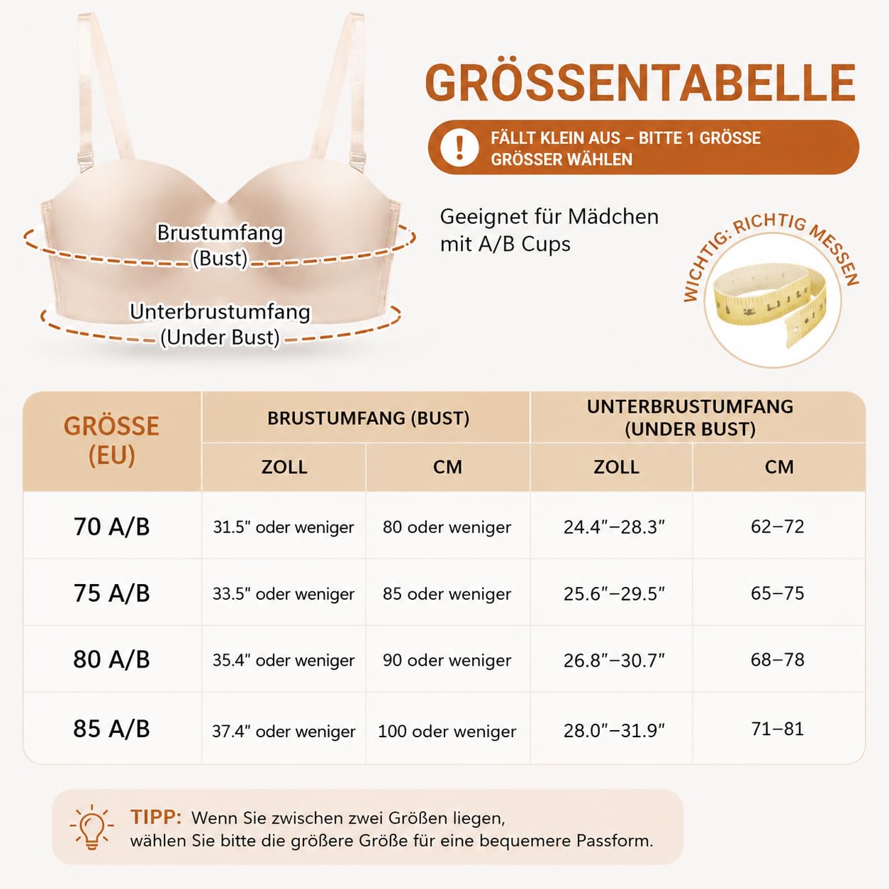 AIEOE 3PCS Soutien-Gorge sans Bretelles pour Filles sous-vêtements Respirant Fille 12-18 Ans Adolescente Brassiere Remboure Tour de Poitrine 32-38