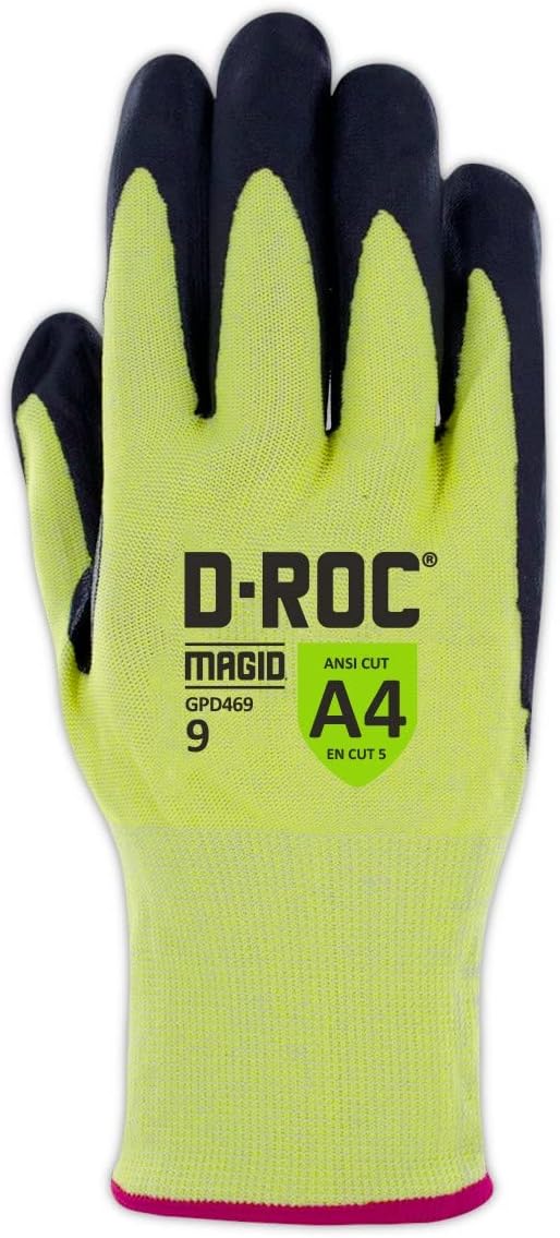 MAGID D-ROC ANSI A4 Nitrile Coated Cut-Resistant Work Gloves, 6 Pair,