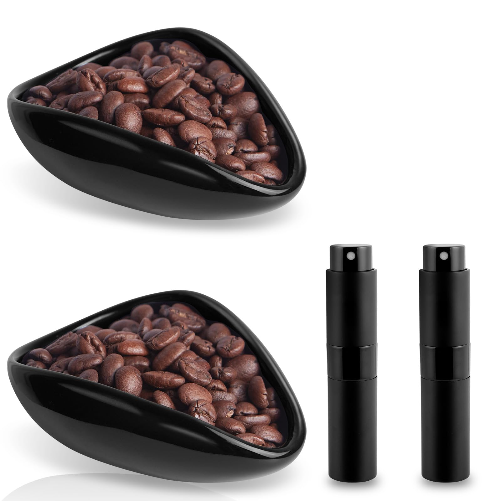 Kaffeebohnen-Dosierbecher und Sprühflasche Set – Keramik-Espresso-Zubehör-Set, 8 ml statisch reduzierender Sprüher für Camping, Fitnessstudio, Heimgebrauch, Barista-zugelassene Dosierwerkzeuge