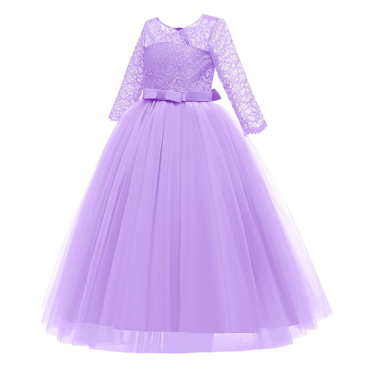 IWEMEK Flower Girls 3/4 Sleeve Floral Lace Tulle First Communion Pageant Dresses Kids Big Girls Princess Birthday Carnival Christmas Bridesmaid Wedding Party Prom Ball Gown 2-14 Years — view 5