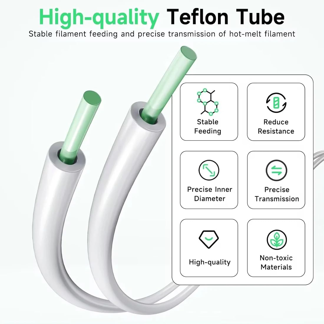 Tubo in PTFE, 2 metri, Professionale, Accessorio per stampanti 3D, Estrusore, Per stampante 3D da 1,75 mm, Filamento, Tubo PTFE Stampante 3D, Teflon Stampante 3D (2,5mm ID × 4mm OD) (Bianco)
