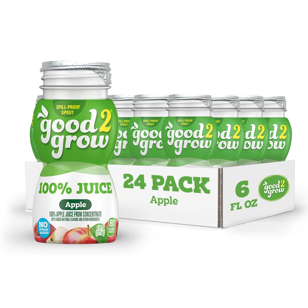 100% Apple Juice for Kids - Apple Juice Bottles Bulk 24 Pack, Reusable Bottle, No Sugar Added, Good Source of Vitamin C - 6 fl oz, Pack of 24 (Spill Proof Tops Not Included)