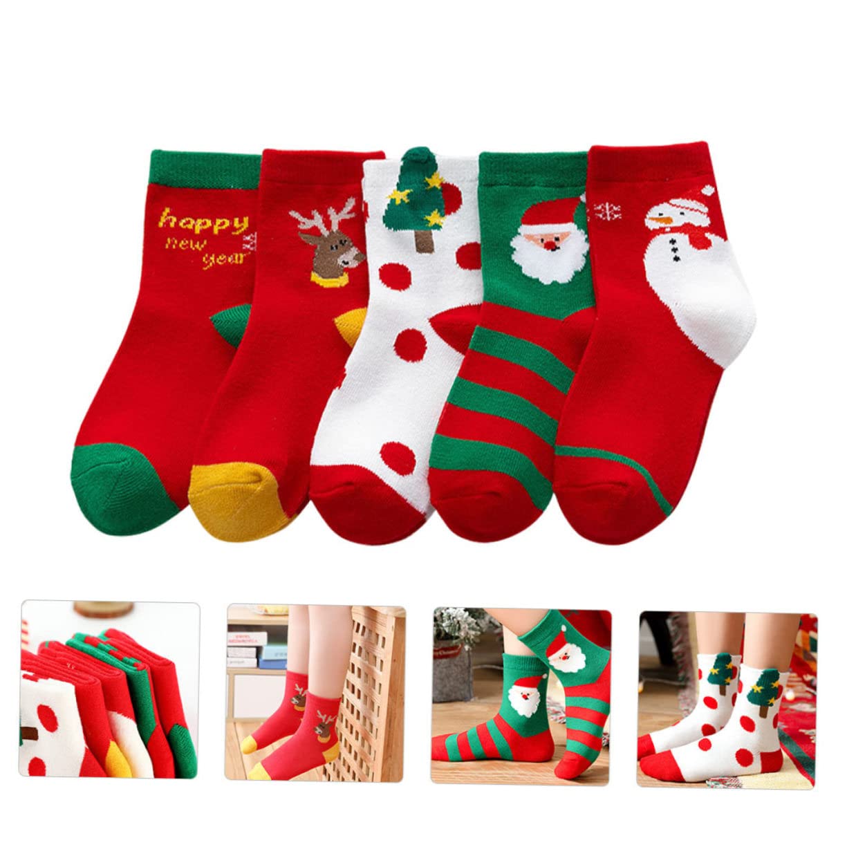 5paires Chaussettes de Noël Garçon Fille -Mollet Coton Doux et Respirant pour Hiver