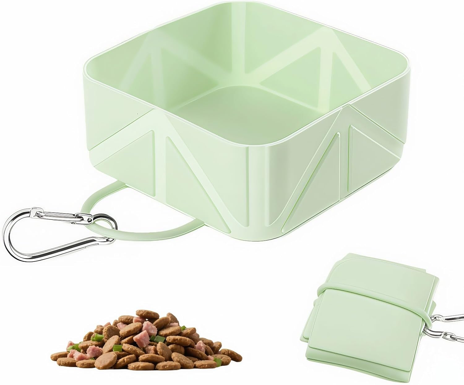 Collapsible Silicone Dog Bowl with Carabiner – Portable 350ml Mint Green Collapsible Silicone Dog Bowl with Carabiner – Portable 350ml Mint Green