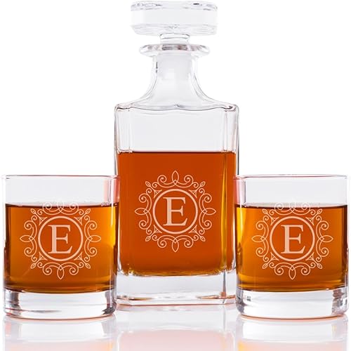 Miniatura 7 de Ornate Monogram 26oz. Classic Plaza Decantador y rocas anteojos (5unidades), D