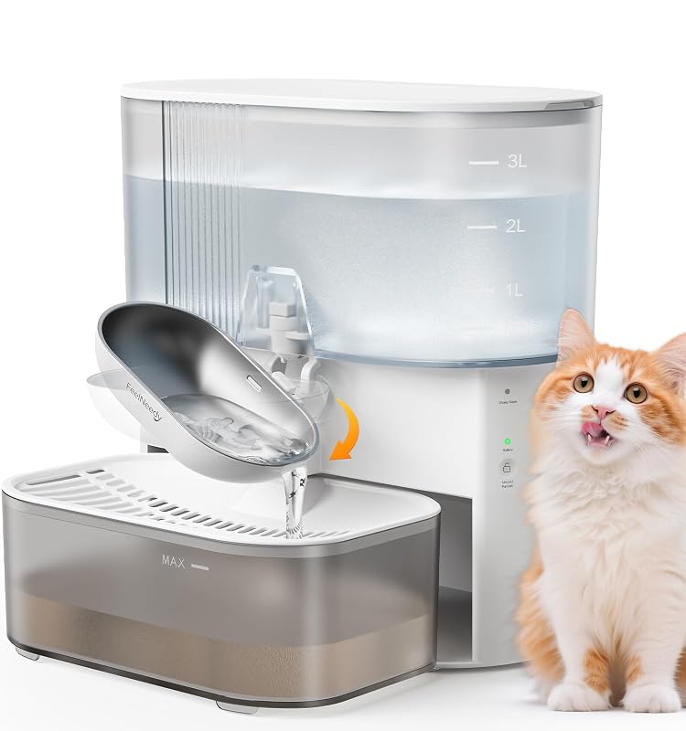 Fonte para gatos e cães em aço inoxidável, sem filtros, FEELNEEDY, 3,5 L, White