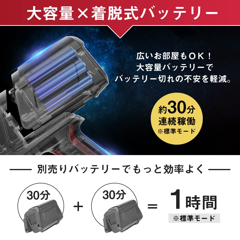 Amazon | 【2023最新型】コードレス掃除機 23000Pa 30分間稼働 200W