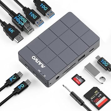 MAIWO USB-C Hub with M.2 SSD Enclosure, 11-in-1 Laptop Docking Station with 4K@60Hz, 100W PD, 1000Mbps Ethernet, SD/TF Card Slot, 10Gbps M.2 NVMe/SATA Slot, USB X4