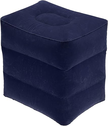 PATIKIL Almohada inflable de viaje con reposapiés, ajustable de 3 capas de altura, para dormir, vuelos, piernas, para avión, tren, oficina, azul
