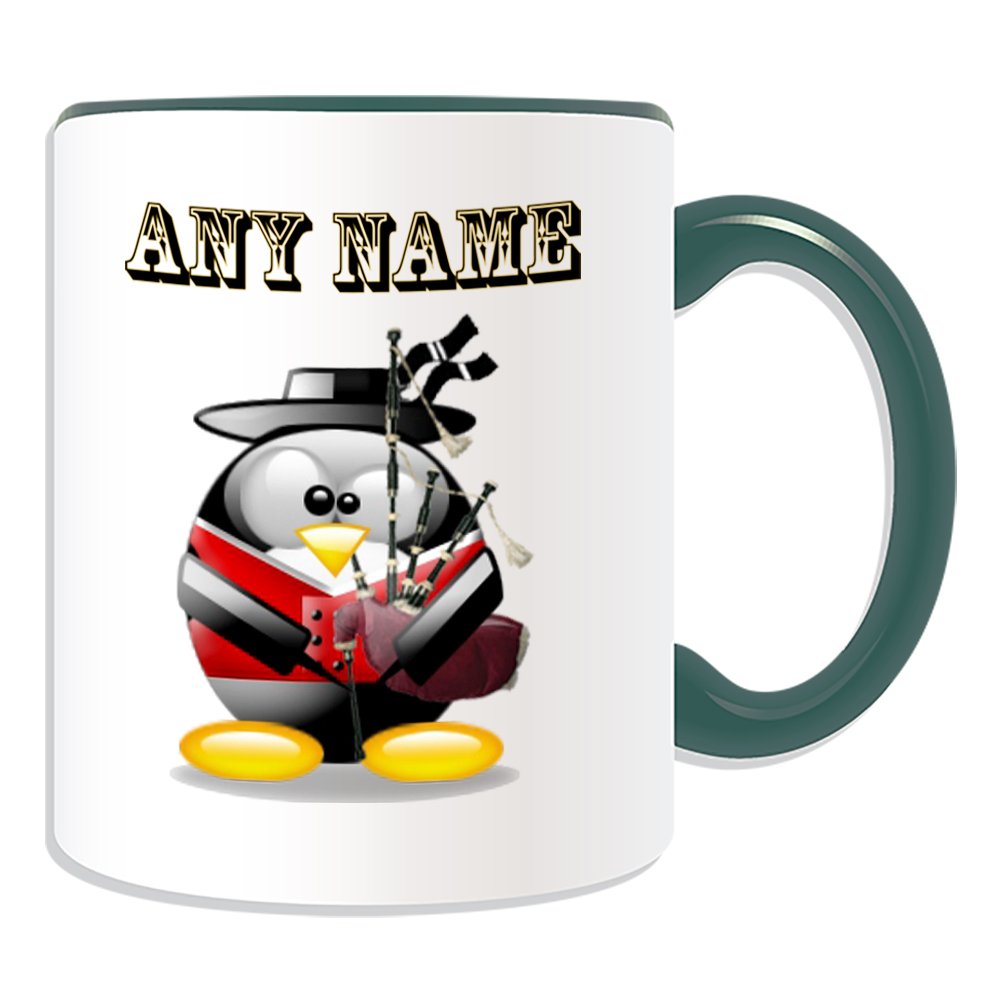 Personalised Gift - Bagpipe Mug (Penguin in Costume Design Theme, Colour Options) - Any Name/Message on Your Unique - Scottish Scotland