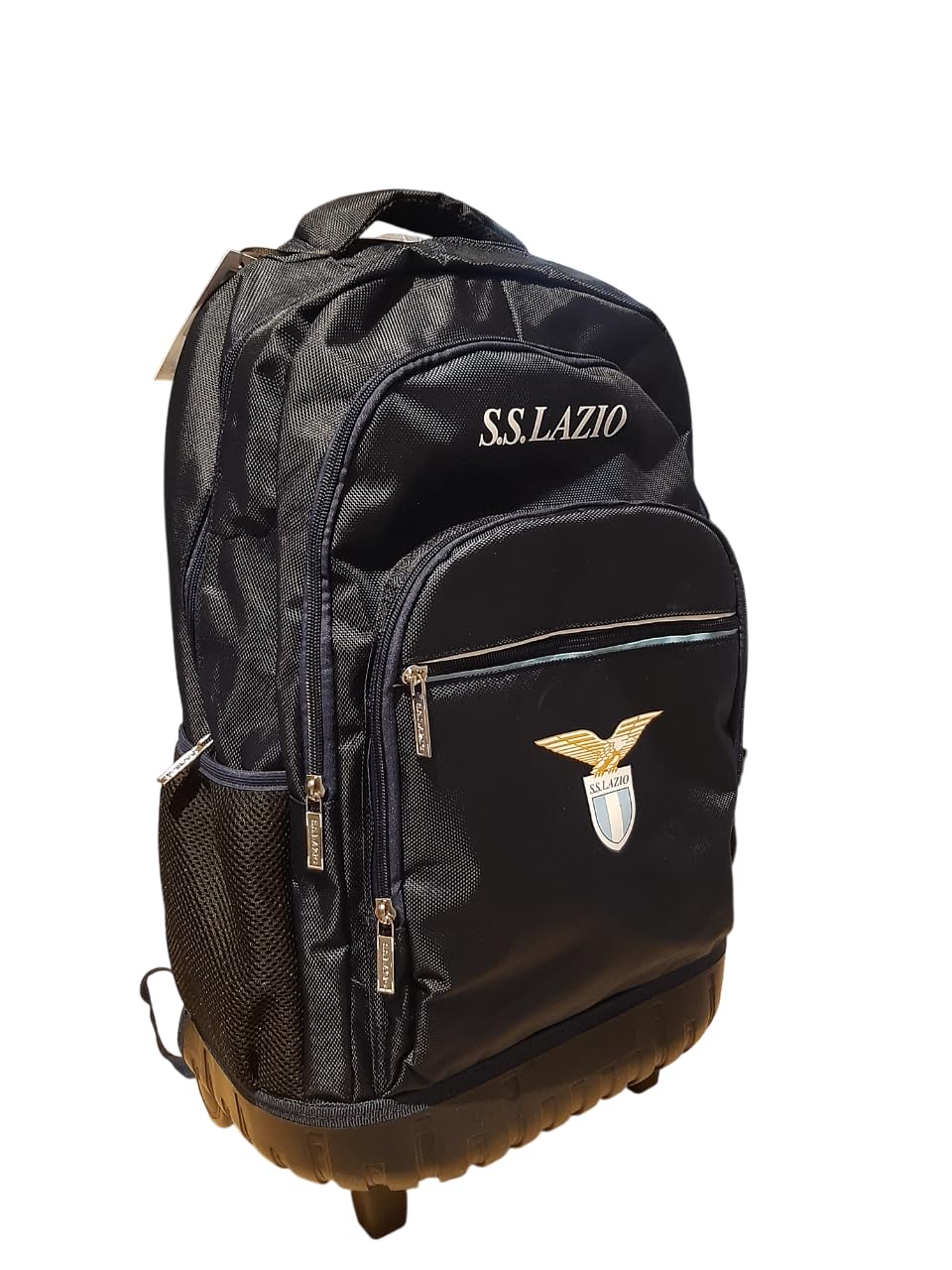 PRESTIGE & DELUXE Trolley zaino scuola Lazio Blu Triplo scomparto + astuccio 3 piani zip completo di cancelleria + 7 penne cancellabili e portachiave calcio