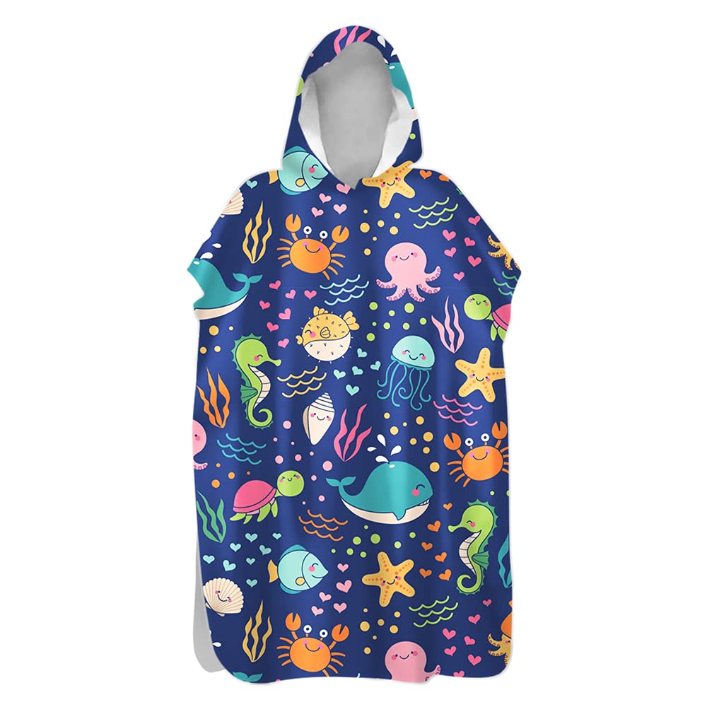 Beach Towel Hooded Poncho, Treer Quick Dry& Light Weight Changing Bath Robe with Hood, Ideal for Adult Woman & Man Child Swimming, Surfing, Bathing, Travel Towel (ocean,60x110cm)