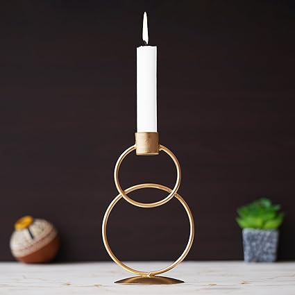 Webelkart Premium Decorative Rings Candlestick Holder for Home and Dining Table Decor/Tealight Candle Holder for Home and Office Decor - (6.5 inches Gold) (Pack of 1)