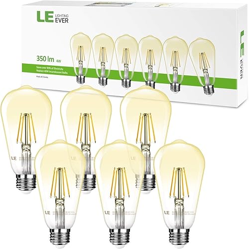 Miniatura 8 de LE ST64 E26 - Bombillas LED Edison vintage, regulables, 4 W, 350 lm, equivalente a incandescente de 40 W, ángulo de haz ancho, paquete de 6