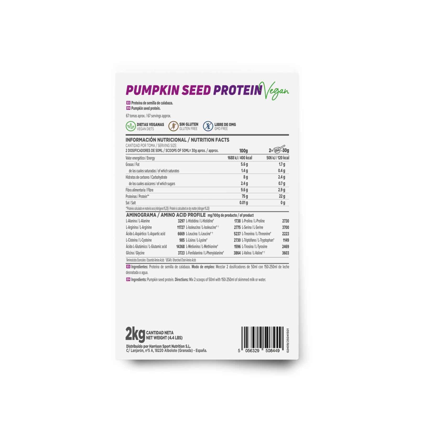 HSN Proteína de Semilla de Calabaza | Neutro 2kg | 100% Proteína Vegana Sin Azúcar Sin Aditivos ni Edulcorante | Todos los Aminoácidos Esenciales | No Incluye Dosificador | No-GMO, Sin Gluten