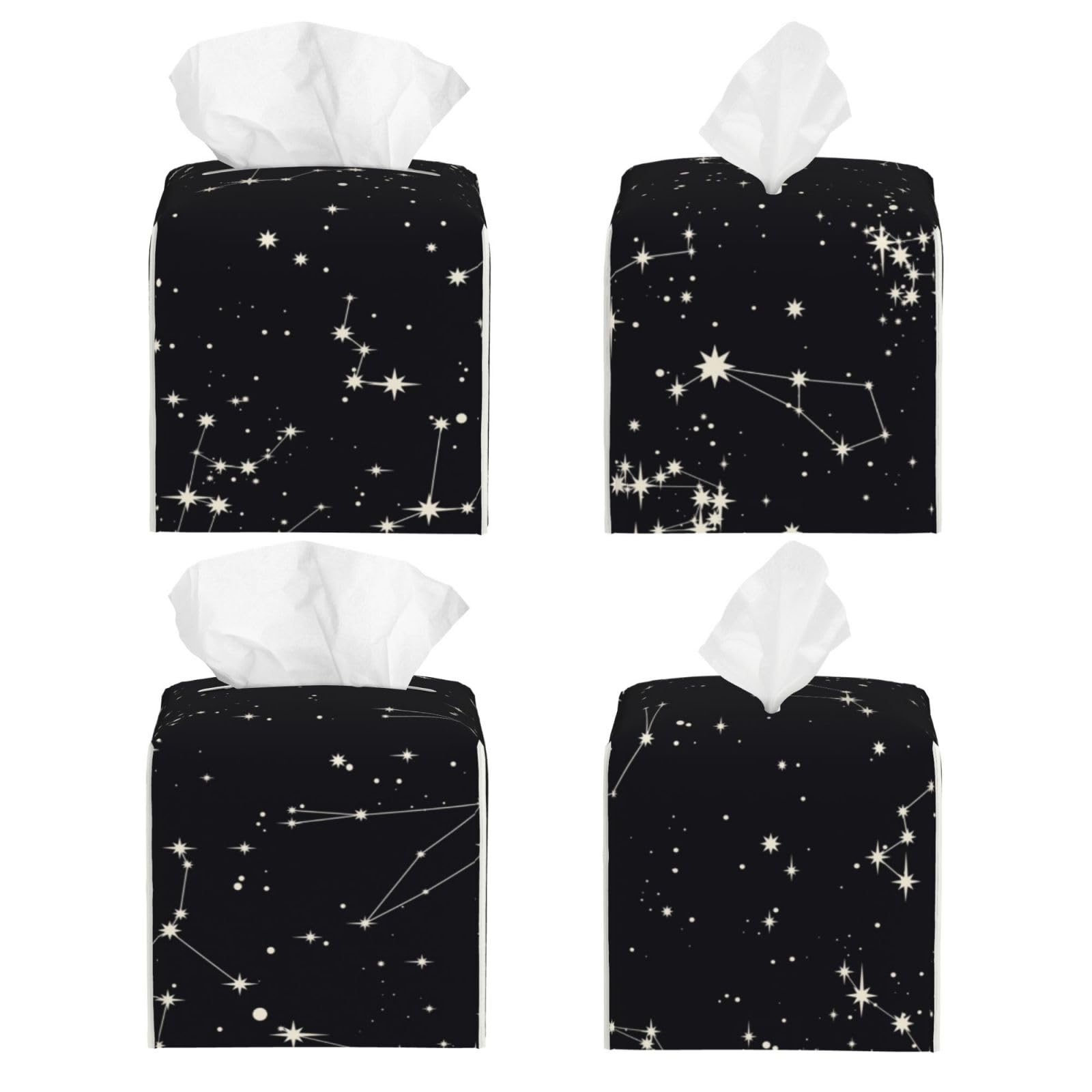 Zodiac Constellation Galaxy Black Starry Night Stars Glow Dark Midnight Square Tissue Box Cover, Cube Tissue Box Holder, Table Tissue Box
