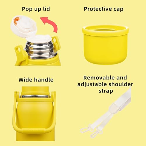 Miniatura 3 de BJPKPK Botella de agua térmica aislada con asa y tapa, botellas de agua de acero inoxidable de 27 onzas, doble pared para bebidas frías y calientes,