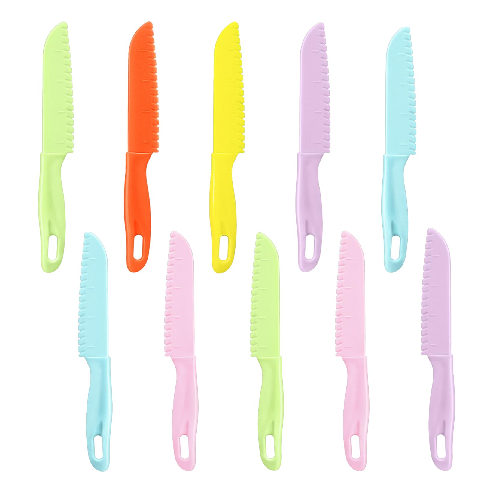 Solbrezeni 10Pcs Plastic Knives Kids Knife Set for Chopping, Reusable Corlorful Kids Cooking Set, Children's Safe Cooking Toddler Knife for Vegetable, Baking, Fruit, Bread, Cake, Lettuce, Salad