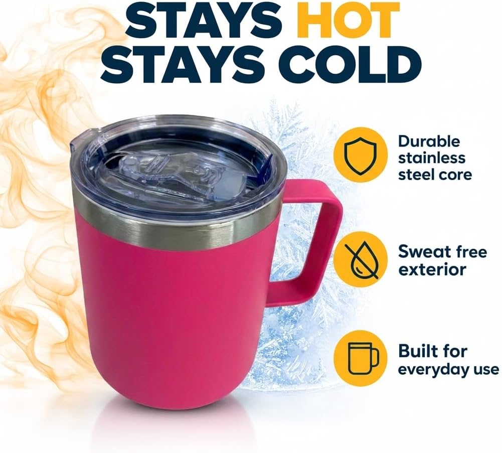Creative Gifts International 12 oz Travel Mug with Handle | Hot Pink Finish | Compact Drink Cup | Durable Design | Hot & Cold Beverages | Everyday Use | Gift Idea image 4