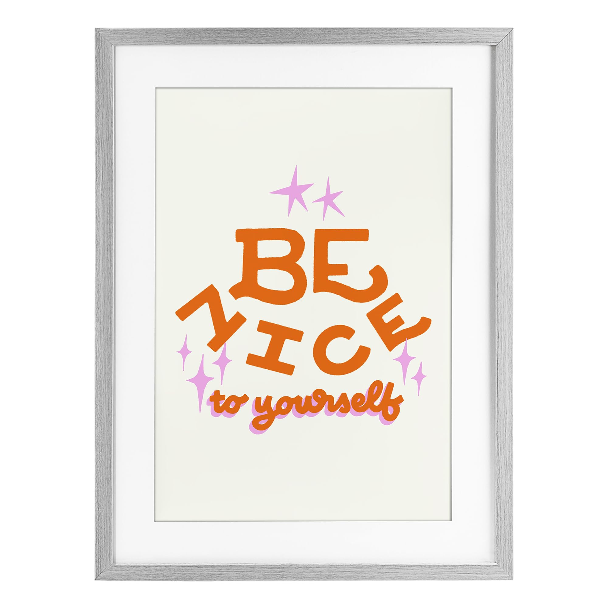 Stupell Industries 'Be Nice To Yourself', Framed Print Under Glass, Gray, 14 x 20 Inches, Easy to Hang and Sturdy, Made in USA, by Indira Prieto | IndySign
