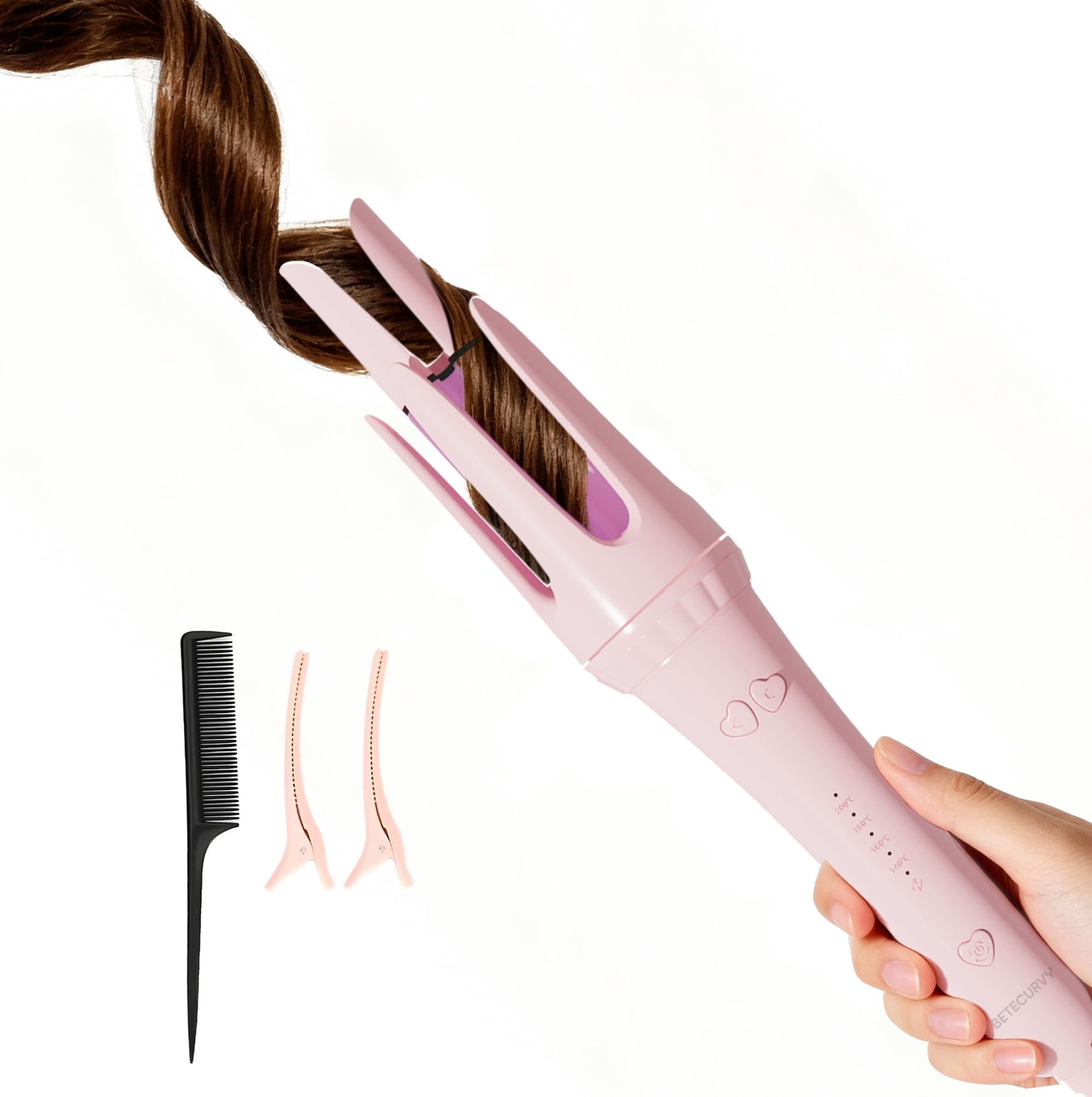 BETECURVY Auto Hair Curler, Automatic Curling Iron with 4 Temperature Settings, 30s Fast Heat, Anti-Tangle & Anti-Scald, 60min Auto Shut-Off, Portable
