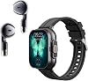 ساعة Vikye Earbuds Sport Watch الذكية، شاشة تعمل باللمس عالية الدقة، مكالمة، جهاز تعقب اللياقة البدنية، التحكم بالكاميرا عن بعد، ساعة ذكية 2 في 1 مع سماعات أذن، فولاذ أسود متوافق مع iOS