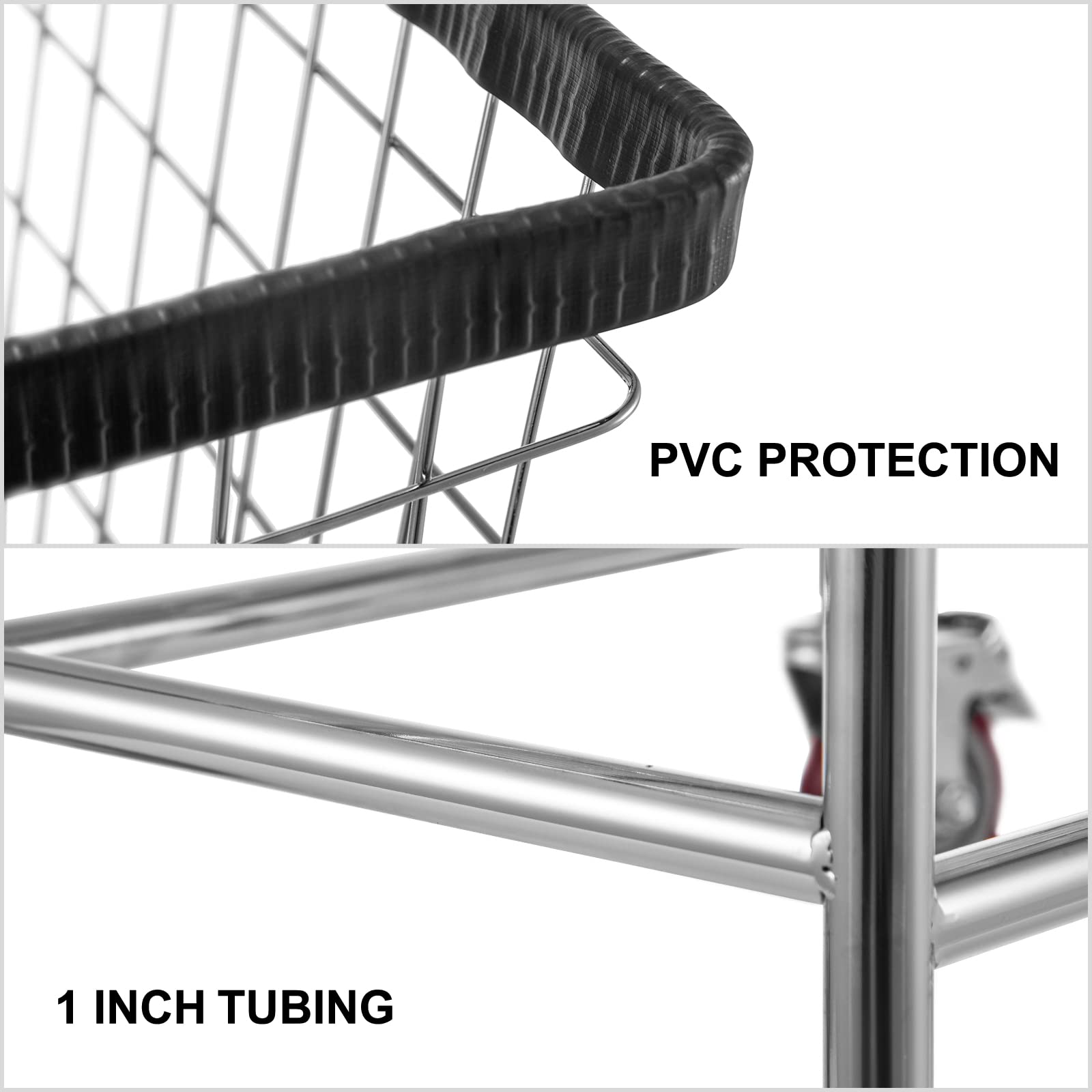 VEVOR Carrello portabiancheria in filo metallico con ruote, Carrello portabiancheria in filo metallico commerciale da 35''x15,7''x22'', Telaio in acciaio con finitura cromata