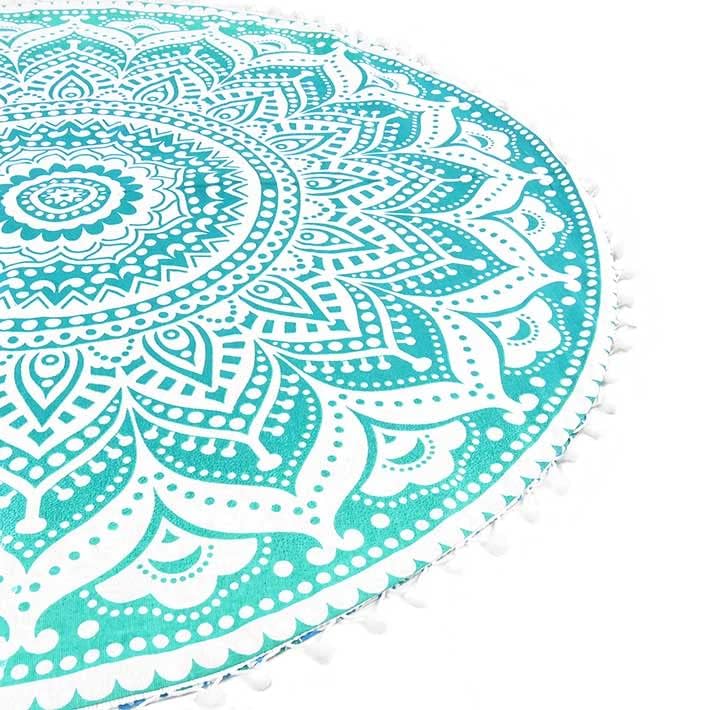 Eyes of India - 32 Zoll Bodenkissen, Meditation, Sitzkissen, Mandala, Tagesdecke, rund, voller Farben, dekorativ, Boho, Boho, Hund, indisch, Bezug – Grün #1, 80 cm, Durchmesser