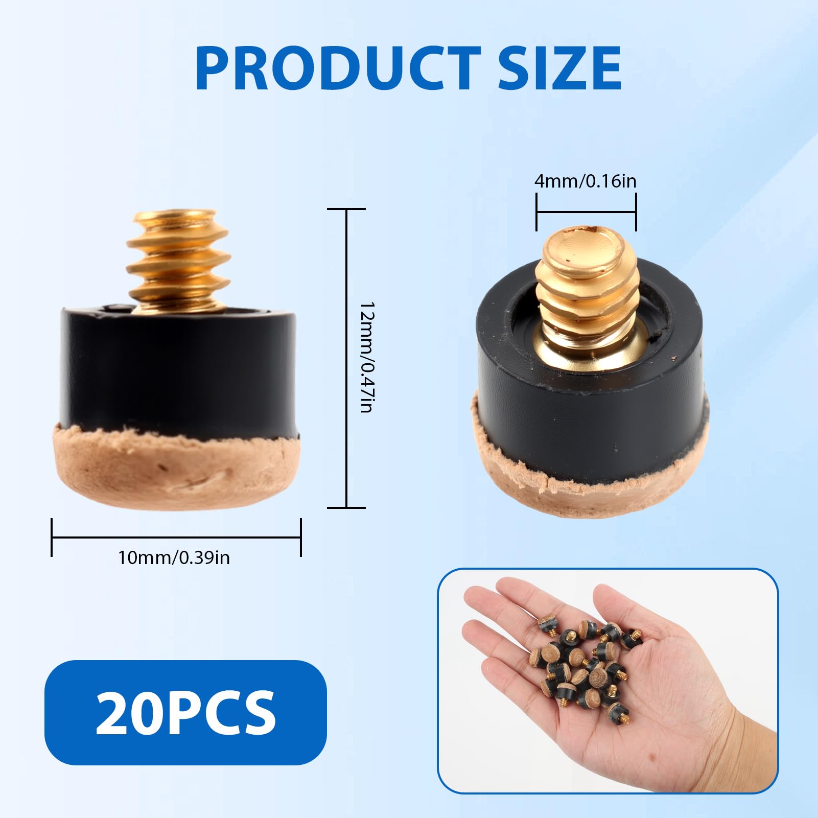 Lot De 20 Embouts De Queue De Billard 10 Mm à Visser, Cuir De Qualité Avec Vis En Laiton Robuste, Pour Snooker Et Pool