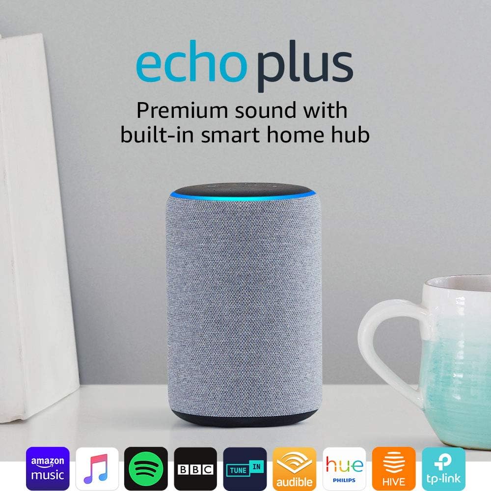 Echo Plus (2nd Gen) – Premium sound with a built-in smart home hub - Heather Grey Fabric