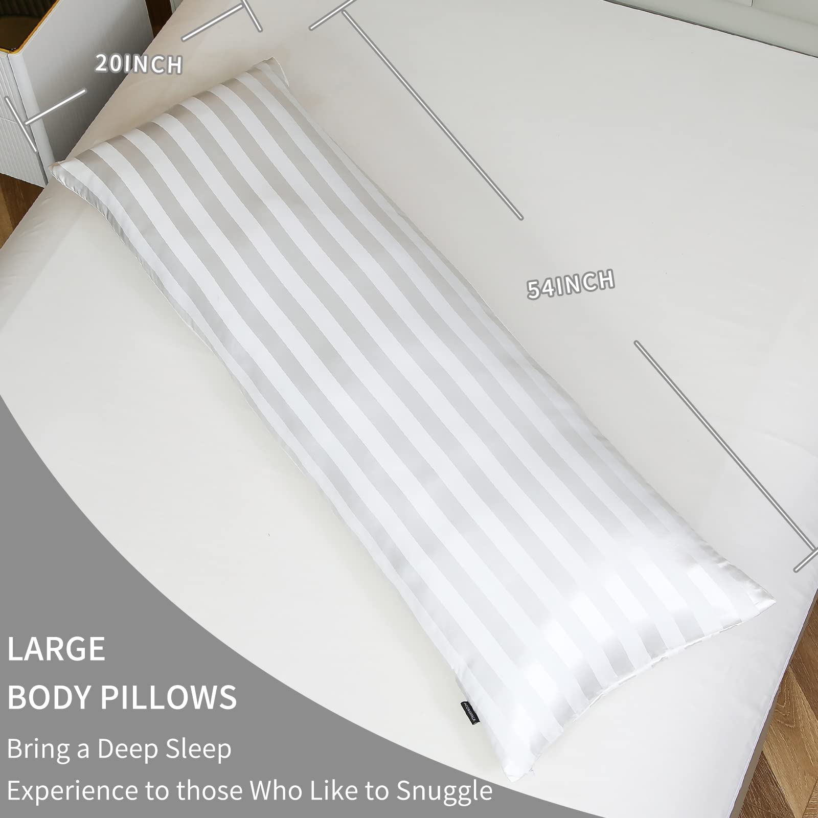 ACOMOPACK Cooling Body Pillow for Adults with Stain Removable Zipper Body Pillow Cover,Full Long Bed Pillow for Side Sleeper Pregnant Woman,Fluffy Large Pillow(20×54Inch,White Stripe)
