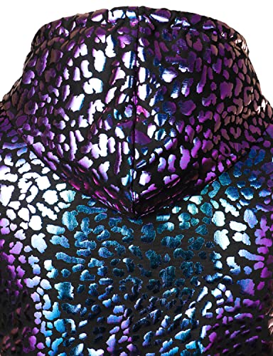 Image of ZEROYAA Mens 70s Metallic Sleeveless Hooded Vest T Shirt | Shiny, Disco, Sparkle, Party, Dance, NightClub, Halloween, Cosplay, Hipster, Kangaroo Pocket, Zip Up