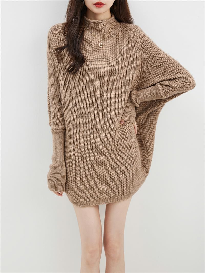 Dninmim Maglione da donna in lana con collo a lupetto, autunno e inverno, oversize, a maniche lunghe, stile vintage