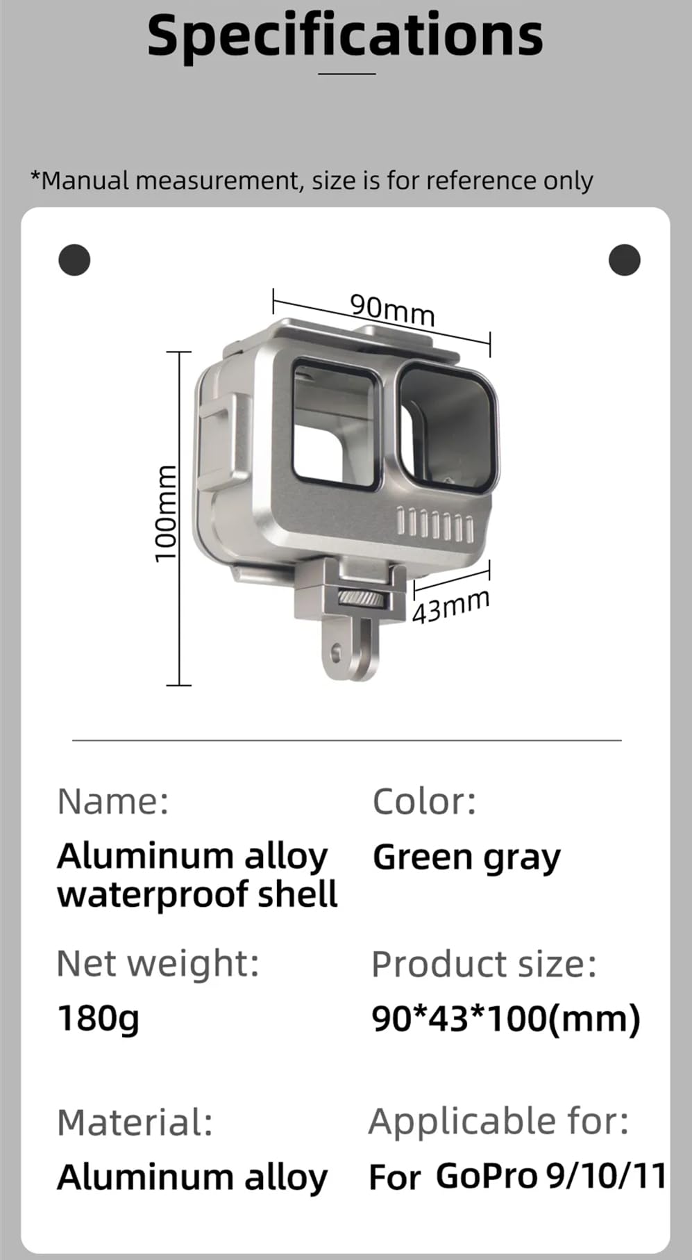 Marco protector de cámara impermeable para cámara de buceo subacuático, compatible con cámara de acción GoPro 11, 10, 9