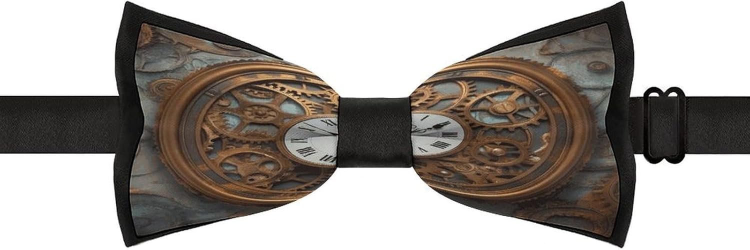 Rusty Steampunk Clock Bow Tie to Polyester And Softs, Adjustable Bowtie for Men,Pre-Tied & Instant Fit,Tuxedo Bowtie for Men Party Wedding And Party Formal
