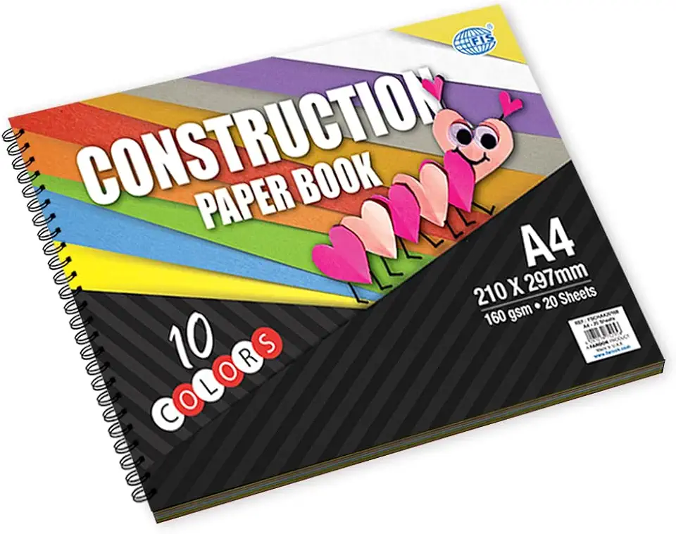 FIS Colored Construction Paper Book with Spiral Binding, A4 Size, Multicolor