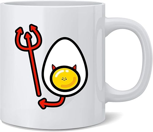 Poster Foundry Taza de café de cerámica con diseño de huevo de diablo, diseño de comida divertida, regalo novedoso, 12 onzas