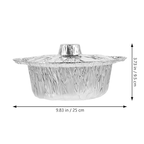 Miniatura 6 de BESPORTBLE 5 juegos de sartenes redondas de aluminio con tapa, 60.9 fl oz, bandeja de papel de aluminio para hornear, olla de camping, utensilios de