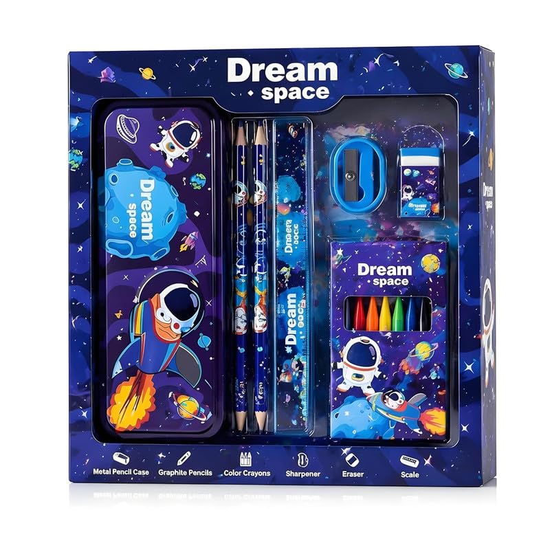 Image of Kids Stationery Set for Boys & Girls | 12-Piece School Supplies Kit with Pencils, Eraser, Sharpener & Ruler | Learning Gift Set for Kids Age 3-15 Years | Return Gift for Birthday Party