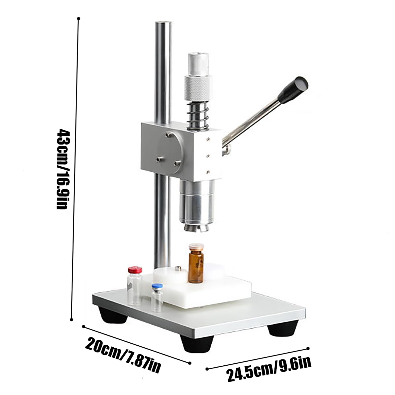 Máquina de sellado manual de viales para prensadora de tapas de aluminio y plástico de 13/20 mm, con altura y tensión ajustables para uso en laboratorio