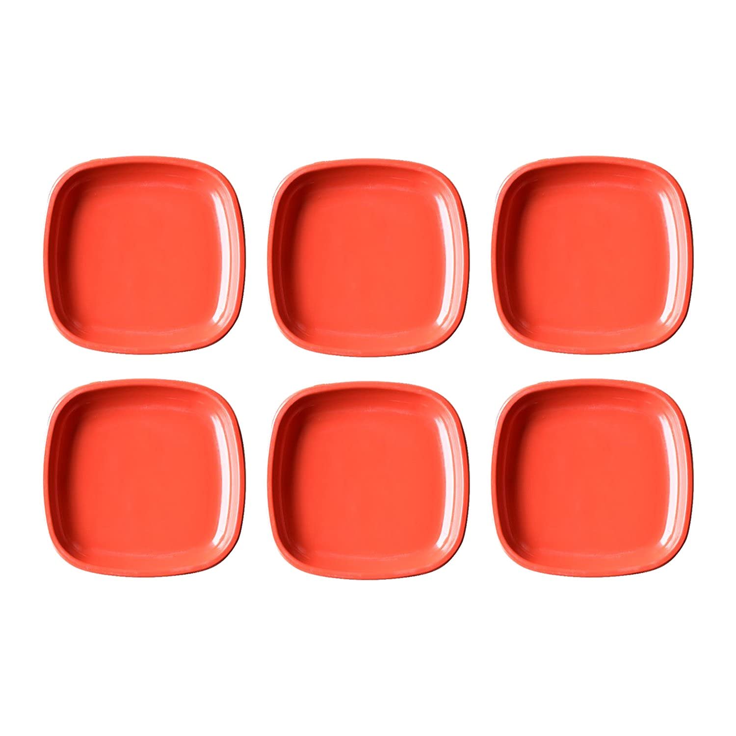 DeoDap Kitchen Square Microwave Safe Quarter Plates 6-pcs (Red)