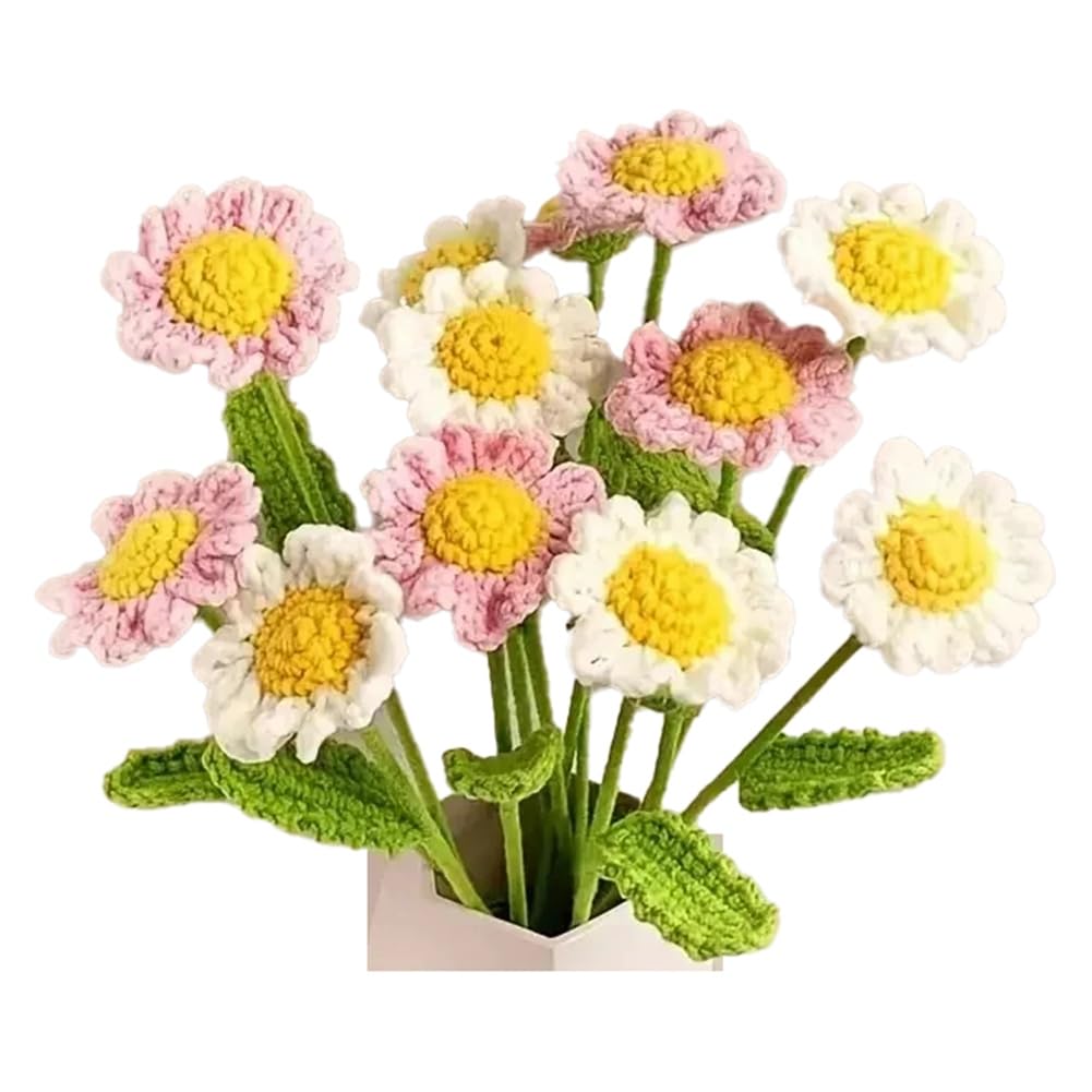 CTRLZS 12PCS Handmade Daisy Crochet Yarn Hook Flower Knitted Bouquet Birthday Gift Home Decorations Party Wedding Decor