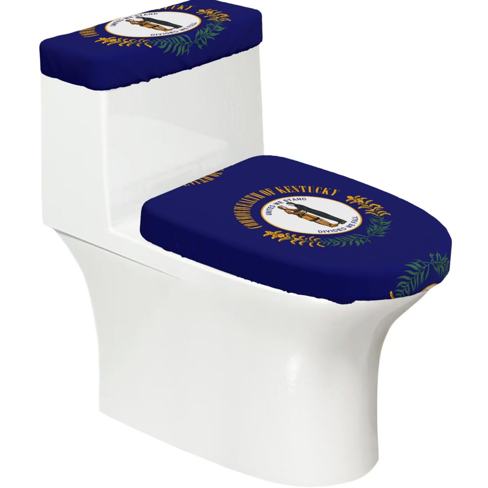 Kentucky State Flag Elastic Toilet Cover Set of 2-Stretchy Lid and Tank Covers for Bathroom, Soft Washable U Shape Toilet Decor