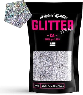 Silver Holographic Premium Glitter Multi Purpose Dust Powder 100g / 3.5oz for use with Arts & Crafts Wine Glass Decoration Weddings Cards Flowers Cosmetic Face Body (Packaging May Vary)