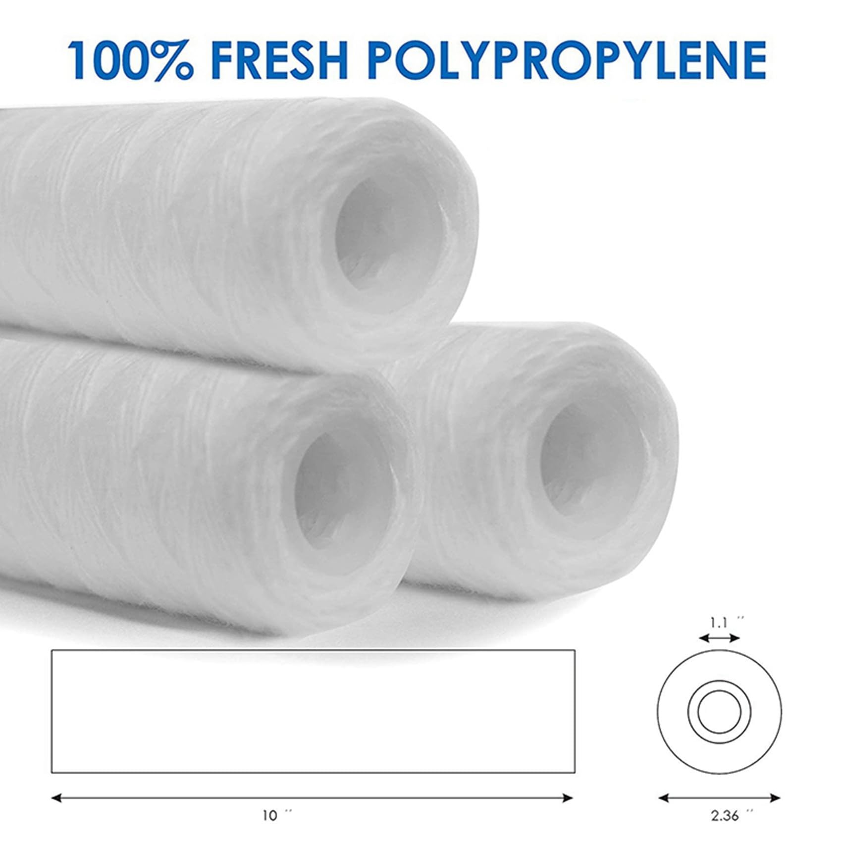 15x Cartuccia Filtro Acqua da 10 Micrometro da 10 x 2,5 Pollici con Ferita da Filtro Un Cartuccia per Sedimenti Casa Intera, Sostituzione Universale