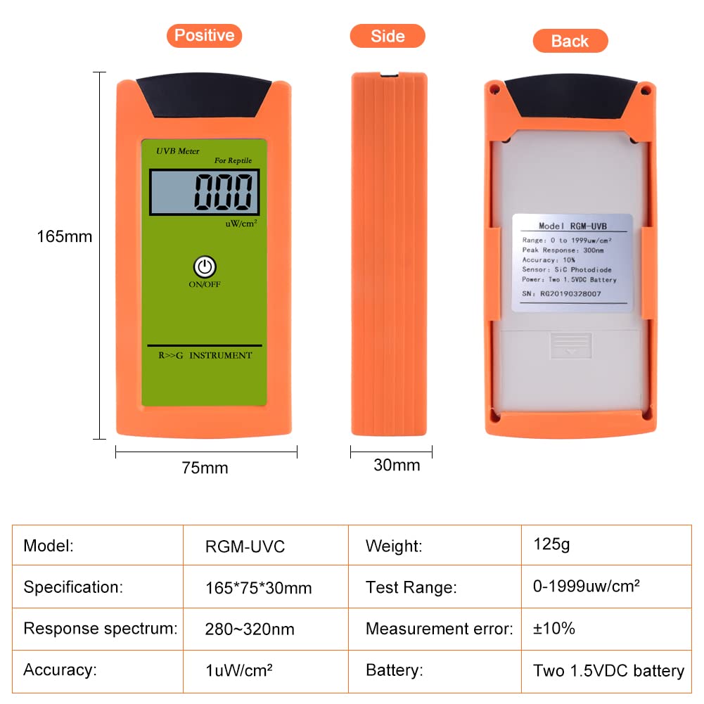 Probador UVB de alta precisión 0-1999UW/cm², Detector UVB digital profesional LCD, Instrumento de prueba UVB para reptil