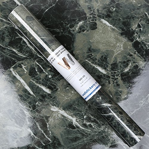 Wallstickery Marble Paper for Counter top Faux Black Green Granite Wallpaper Gloss Self Adhesive Sticky Stone Look Wall Stickers Removable Peel and Stick Kitchen cabinets