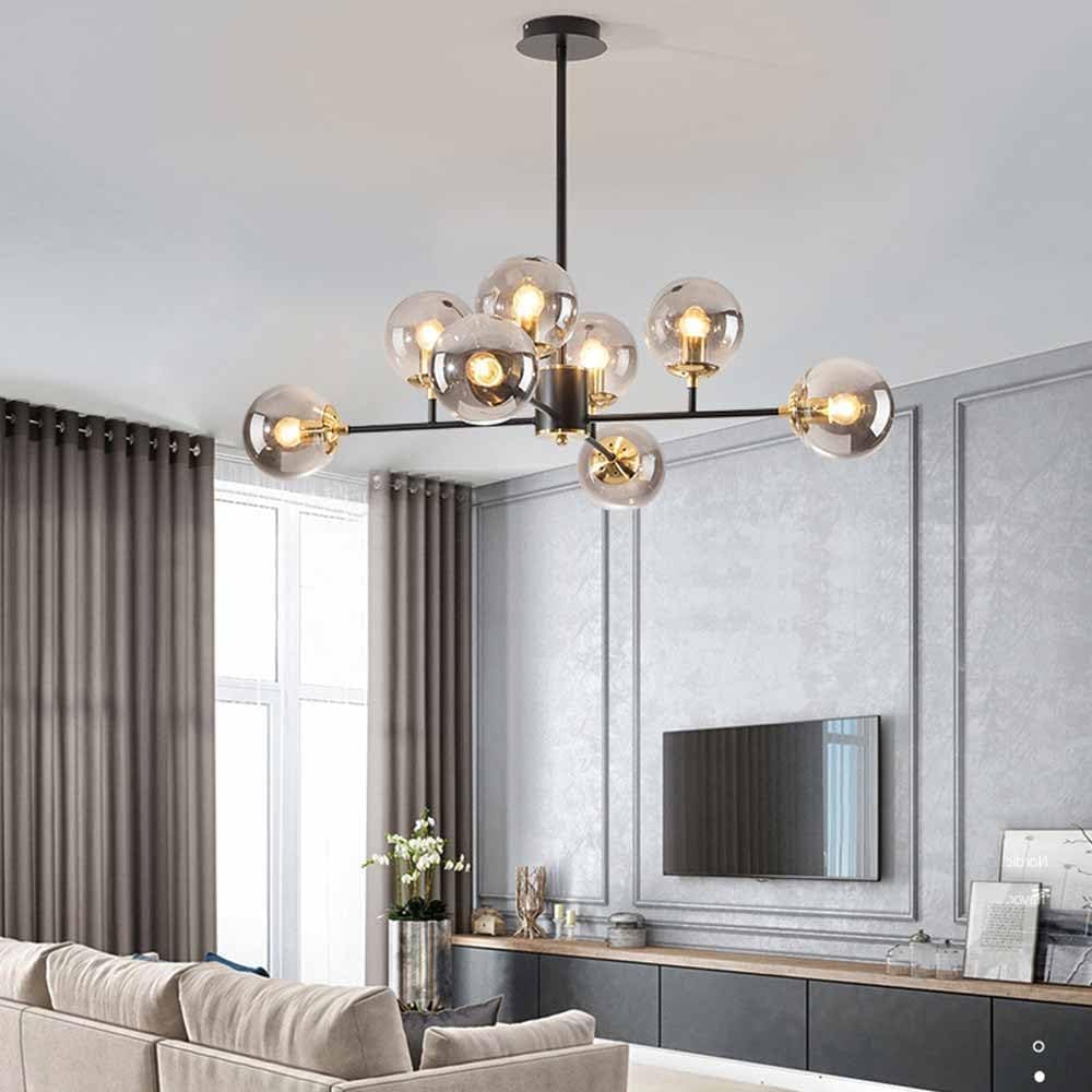 Lampadario a Sfera in Vetro Mid-Century Illuminazione a Sospensione a soffitto in Vetro Multiplo Lampadario in Metallo Nero ad Altezza Regolabile per Soggiorno, Sala da Pranzo, Camera da Let